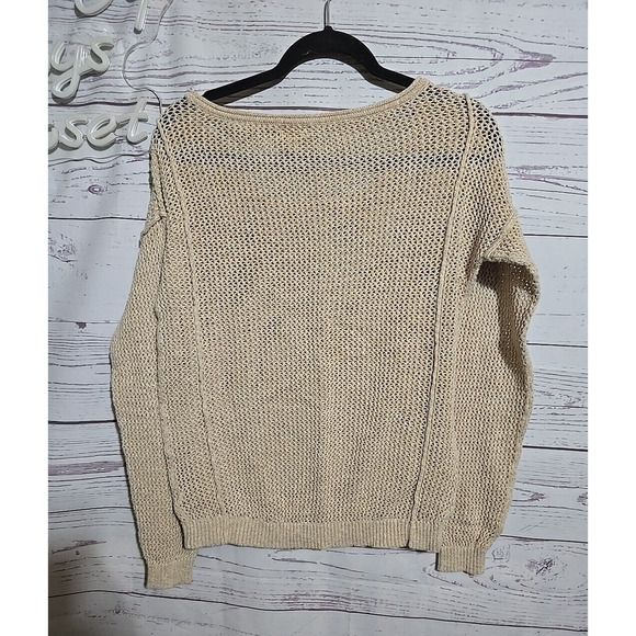 Vtg Y2k Mossimo Supply Co Tan Open Knit Long Sleeve Pullover Sweater Woman Large - Picture 2 of 4